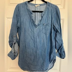 LOFT denim style long sleeve v-neck top (size S)